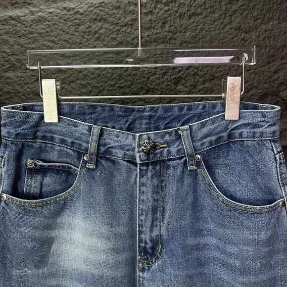 Chrome Hearts Butterfly Print Washed Loose Jeans